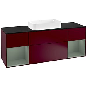 Villeroy und Boch Finion Waschtischunterschrank F332GMHB 160x60,3cm, Abdeckplatte black matt, Regale Olive matt lacquer, Peony Matt