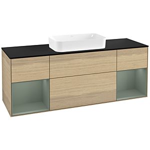 Villeroy et Boch Finion Villeroy et Boch F332GMPC 160x60,3cm, plaque de finition noir mat, étagères laqué olive mat, Oak Veneer