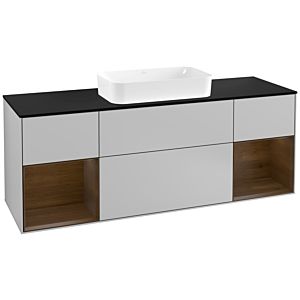 Villeroy und Boch Finion Waschtischunterschrank F332GNGJ 160x60,3cm, Abdeckplatte black matt, Regale Walnut veneer, Light grey matt