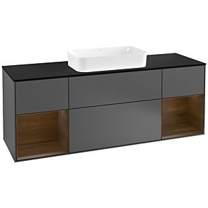 Villeroy und Boch Finion Waschtischunterschrank F332GNGK 160x60,3cm, Abdeckplatte black matt, Regale Walnut veneer, Anthracite matt