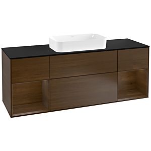 Villeroy und Boch Finion Waschtischunterschrank F332GNGN 160x60,3cm, Abdeckplatte black matt, Regale Walnut veneer, Walnut veneer
