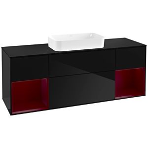 Villeroy und Boch Finion Waschtischunterschrank F332HBPH 160x60,3cm, Abdeckplatte black matt, Regale Peony matt lacquer, Glossy Black Lacquer