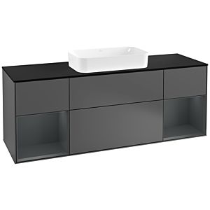 Villeroy und Boch Finion Waschtischunterschrank F332HGGK 160x60,3cm, Abdeckplatte black matt, Regale Midnight matt lacquer, Anthracite matt