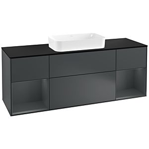 Villeroy und Boch Finion Waschtischunterschrank F332HGHG 160x60,3cm, Abdeckplatte black matt, Regale Midnight matt lacquer, Midnight Blue Matt Lacquer
