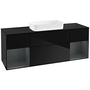 Villeroy und Boch Finion Waschtischunterschrank F332HGPH 160x60,3cm, Abdeckplatte black matt, Regale Midnight matt lacquer, Glossy Black Lacquer