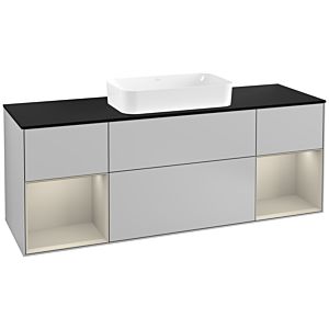 Villeroy und Boch Finion Waschtischunterschrank F332HHGJ 160x60,3cm, Abdeckplatte black matt, Regale sand matt lacquer, Light grey matt