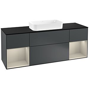 Villeroy und Boch Finion Waschtischunterschrank F332HHHG 160x60,3cm, Abdeckplatte black matt, Regale sand matt lacquer, Midnight Blue Matt Lacquer