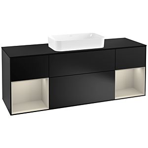 Villeroy und Boch Finion Waschtischunterschrank F332HHPD 160x60,3cm, Abdeckplatte black matt, Regale sand matt lacquer, Black matt lacquer