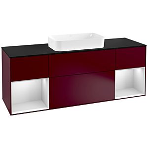 Villeroy et Boch Finion Villeroy et Boch F332MTHB 160x60,3cm, plaque de finition noir mat, étagères laqué blanc mat, Peony Matt