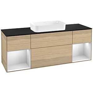 Villeroy und Boch Finion Waschtischunterschrank F332MTPC 160x60,3cm, Abdeckplatte black matt, Regale White matt lacquer, Oak Veneer