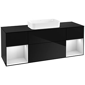 Villeroy und Boch Finion Waschtischunterschrank F332MTPH 160x60,3cm, Abdeckplatte black matt, Regale White matt lacquer, Glossy Black Lacquer
