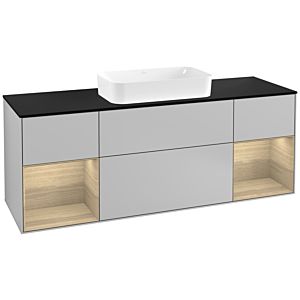 Villeroy und Boch Finion Waschtischunterschrank F332PCGJ 160x60,3cm, Abdeckplatte black matt, Regale Oak Veneer, Light grey matt