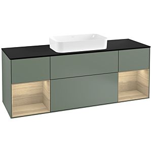 Villeroy und Boch Finion Waschtischunterschrank F332PCGM 160x60,3cm, Abdeckplatte black matt, Regale Oak Veneer, Olive Matt Lacquer