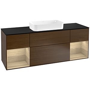 Villeroy und Boch Finion Waschtischunterschrank F332PCGN 160x60,3cm, Abdeckplatte black matt, Regale Oak Veneer, Walnut veneer