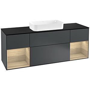 Villeroy und Boch Finion Waschtischunterschrank F332PCHG 160x60,3cm, Abdeckplatte black matt, Regale Oak Veneer, Midnight Blue Matt Lacquer