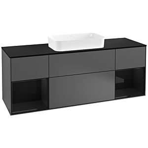 Villeroy und Boch Finion Waschtischunterschrank F332PHGK 160x60,3cm, Abdeckplatte black matt, Regale Glossy black lacquer, Anthracite matt