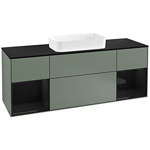 Villeroy and Boch Finion Villeroy and Boch Finion F332PHGM 160x60.3cm, black matt cover plate, glossy black lacquer shelves, Olive Matt Lacquer