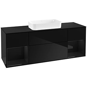 Villeroy und Boch Finion Waschtischunterschrank F332PHPH 160x60,3cm, Abdeckplatte black matt, Regale Glossy black lacquer, Glossy Black Lacquer