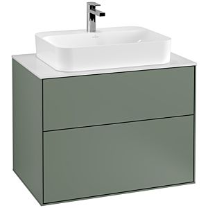 Villeroy und Boch Finion Waschtischunterschrank F34100GM 80x60,3cm, Abdeckplatte white matt, Olive Matt Lacquer