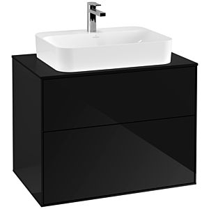 Villeroy und Boch Finion Waschtischunterschrank F34200PH 80x60,3cm, Abdeckplatte black matt, Glossy Black Lacquer