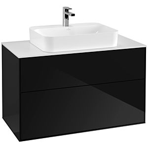 Villeroy und Boch Finion Waschtischunterschrank F35100PH 100x60,3cm, Abdeckplatte white matt, Glossy Black Lacquer