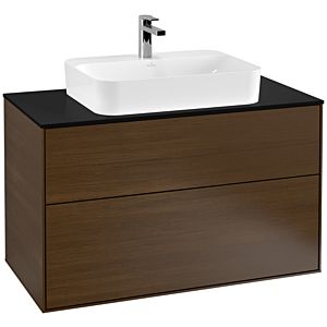 Villeroy und Boch Finion Waschtischunterschrank F35200GN 100x60,3cm, Abdeckplatte black matt, Walnut veneer