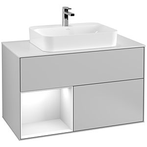 Villeroy and Boch Finion Villeroy and Boch Finion F361GFGJ 100cm, cover plate white matt, shelf left glossy white lacquer, light gray matt