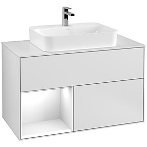 Villeroy and Boch Finion Villeroy and Boch Finion F361GFMT 100cm, cover plate white matt, shelf left glossy white lacquer, white matt lacquer