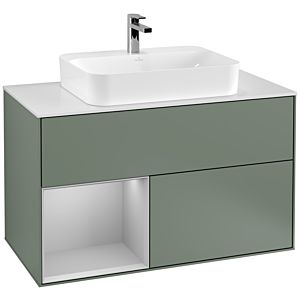 Villeroy and Boch Finion Villeroy and Boch Finion F361GJGM 100cm, cover plate white matt, shelf left light gray matt, Olive Matt Lacquer
