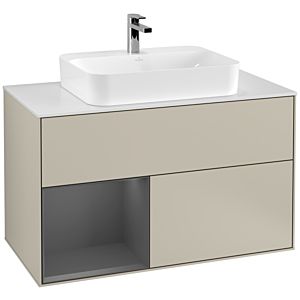 Villeroy and Boch Finion Villeroy and Boch Finion F361GKHH 100cm, cover plate white matt, shelf left anthracite matt, Sand Matt Lacquer