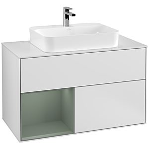 Villeroy and Boch Finion Villeroy and Boch Finion F361GMMT 100cm, cover plate white matt, shelf left Olive Matt Lacquer , white matt lacquer