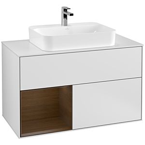 Villeroy and Boch Finion Villeroy and Boch Finion F361GNMT 100cm, cover plate white matt, shelf left walnut veneer, white matt lacquer