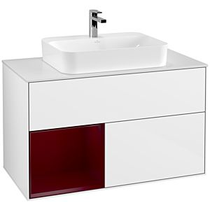 Villeroy et Boch Finion Villeroy et Boch F361HBGF 100cm, plaque de finition blanc mat, étagère à gauche Peony , laqué blanc brillant