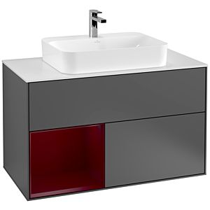 Villeroy und Boch Finion Waschtischunterschrank F361HBGK 100cm, Abdeckplatte white matt, Regal links Peony, Anthracite matt