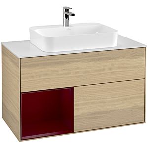 Villeroy und Boch Finion Waschtischunterschrank F361HBPC 100cm, Abdeckplatte white matt, Regal links Peony, Oak Veneer