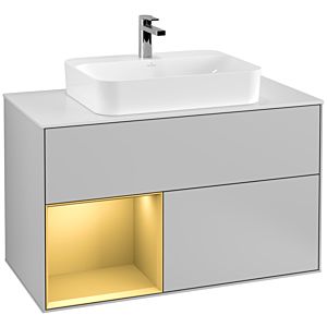 Villeroy and Boch Finion Villeroy and Boch Finion F361HFGJ 100cm, cover plate white matt, shelf left gold matt, light gray matt