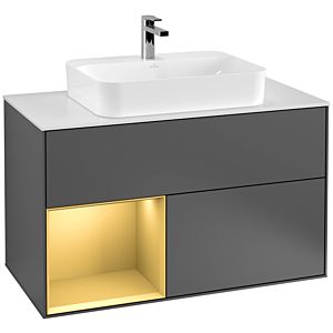 Villeroy et Boch Finion Villeroy et Boch F361HFGK 100cm, plaque de recouvrement blanc mat, étagère gauche or mat, anthracite mat