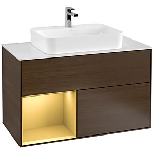Villeroy and Boch Finion Villeroy and Boch Finion F361HFGN 100cm, cover plate white matt, shelf left gold matt, walnut veneer