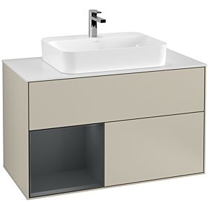 Villeroy and Boch Finion Villeroy and Boch Finion F361HGHH 100cm, cover plate matt white, shelf left Midnight Blue Matt Lacquer , Sand Matt Lacquer