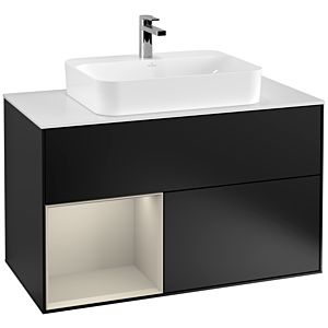 Villeroy et Boch Finion Villeroy et Boch F361HHPD 100cm, plaque de finition blanc mat, étagère à gauche Sand Matt Lacquer , laqué noir mat