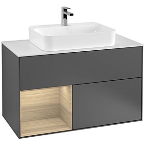 Villeroy et Boch Finion Villeroy et Boch F361PCGK 100cm, plaque de finition blanc mat, étagère à gauche Oak Veneer , anthracite mat