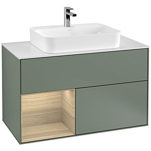 Villeroy and Boch Finion Villeroy and Boch Finion F361PCGM 100cm, cover plate matt white, shelf on the left Oak Veneer , Olive Matt Lacquer