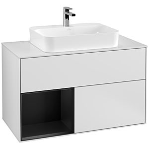Villeroy and Boch Finion Villeroy and Boch Finion F361PDMT 100cm, cover plate white matt, shelf left black matt lacquer, white matt lacquer