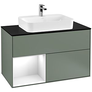 Villeroy and Boch Finion Villeroy and Boch Finion F362GFGM 100cm, cover plate black matt, shelf left glossy white lacquer, Olive Matt Lacquer