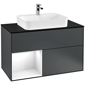 Villeroy et Boch Finion Villeroy et Boch F362GFHG 100cm, plaque de finition noir mat, étagère gauche laqué blanc brillant, Midnight Blue Matt Lacquer