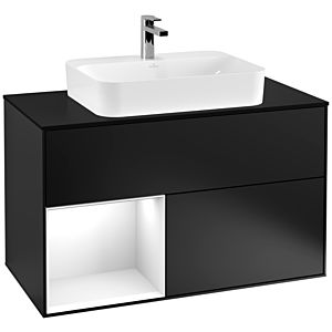 Villeroy et Boch Finion Villeroy et Boch F362GFPD 100cm, plaque de finition noir mat, étagère gauche laqué blanc brillant, laqué noir mat