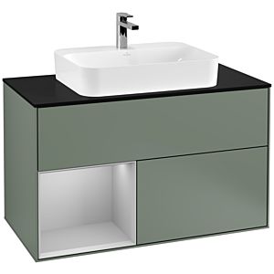 Villeroy and Boch Finion Villeroy and Boch Finion F362GJGM 100cm, cover plate black matt, shelf left light gray matt, Olive Matt Lacquer