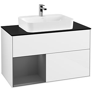 Villeroy and Boch Finion Villeroy and Boch Finion F362GKGF 100cm, cover plate black matt, shelf left anthracite matt, glossy white lacquer