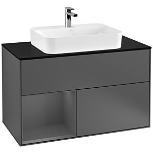 Villeroy et Boch Finion Villeroy et Boch F362GKGK 100cm, plaque de finition noir mat, étagère gauche Anthracite mat, Anthracite mat
