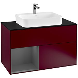 Villeroy et Boch Finion Villeroy et Boch F362GKHB 100cm, plaque de finition noir mat, étagère gauche anthracite mat, Peony Matt